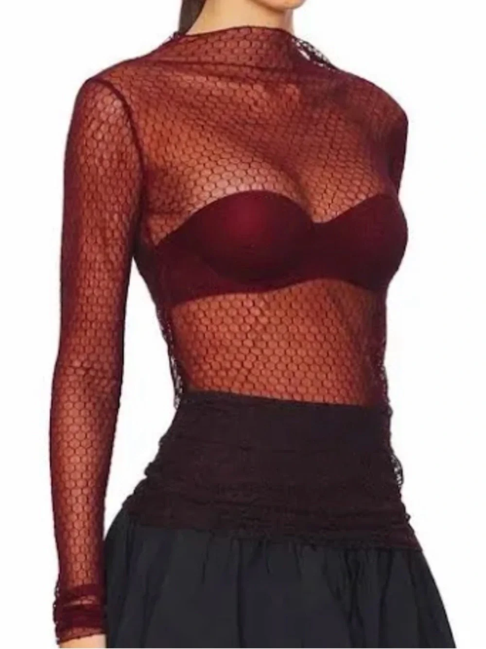 NWT Free People Burgundy Sheer Long Sleeve Layering Top